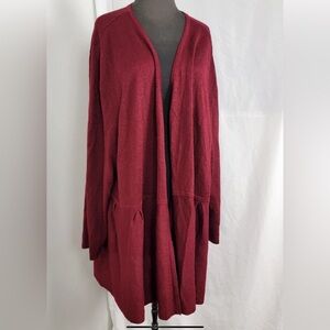 CATHERINES Burgundy Glitter Sleeve Open Swing Peplum Cardigan Sweater 5X NWOT